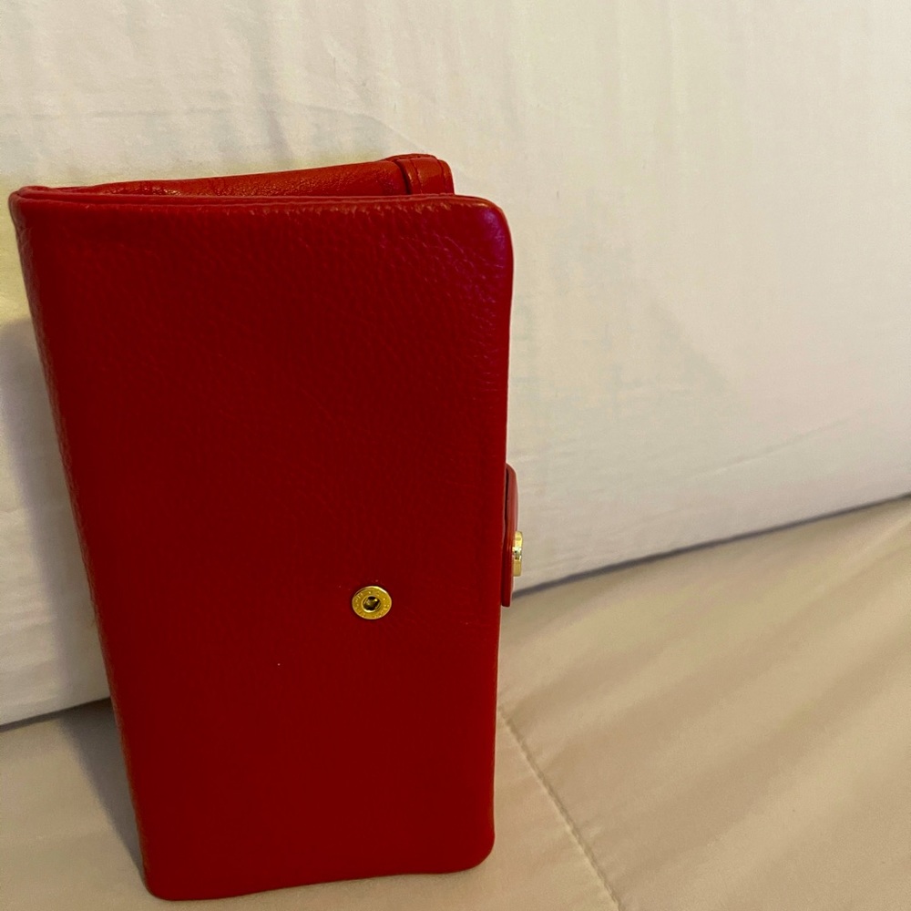 Red All Leather Mid Sized Wallet